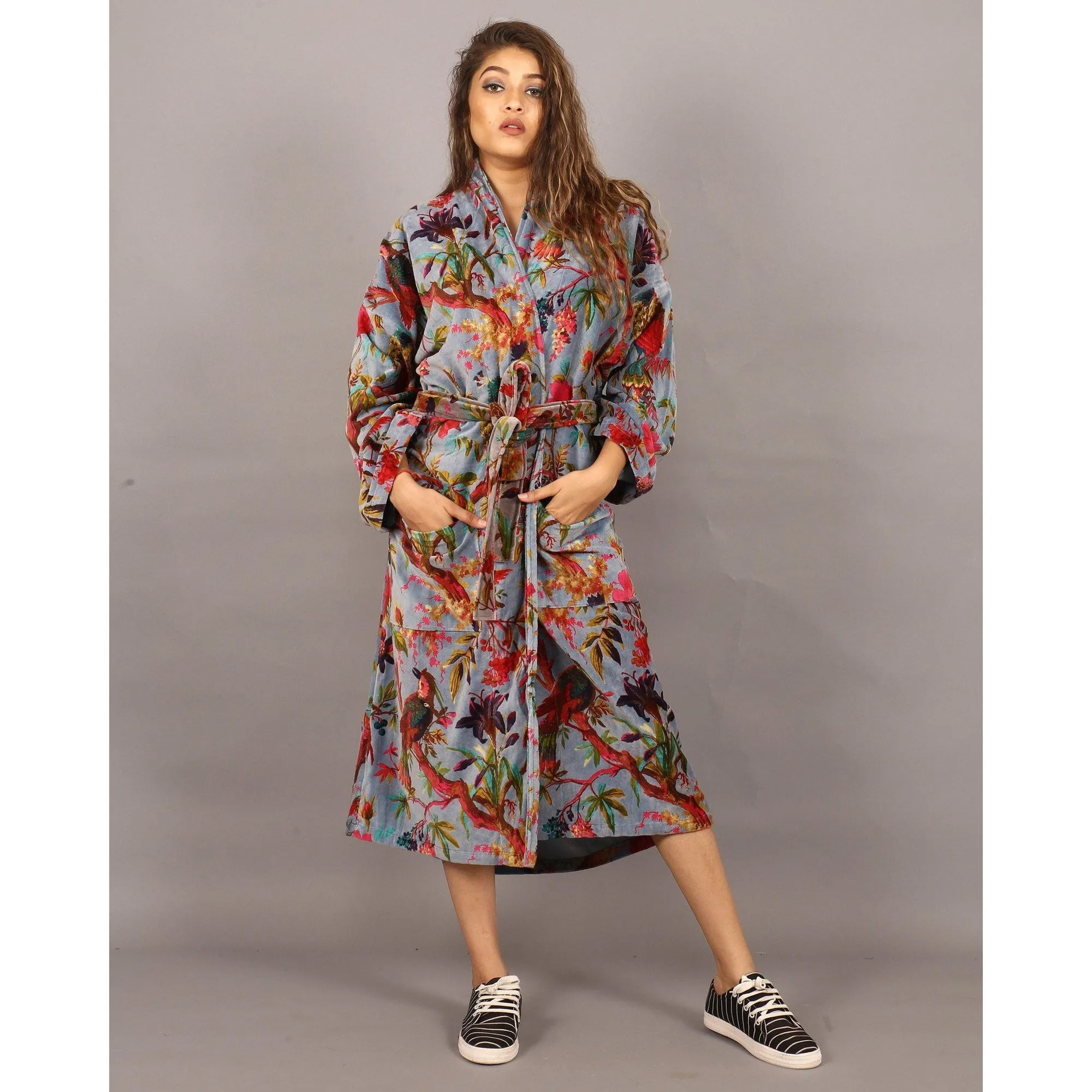 Velvet Kimono/ Jacket-Birds of Paradise-Blue