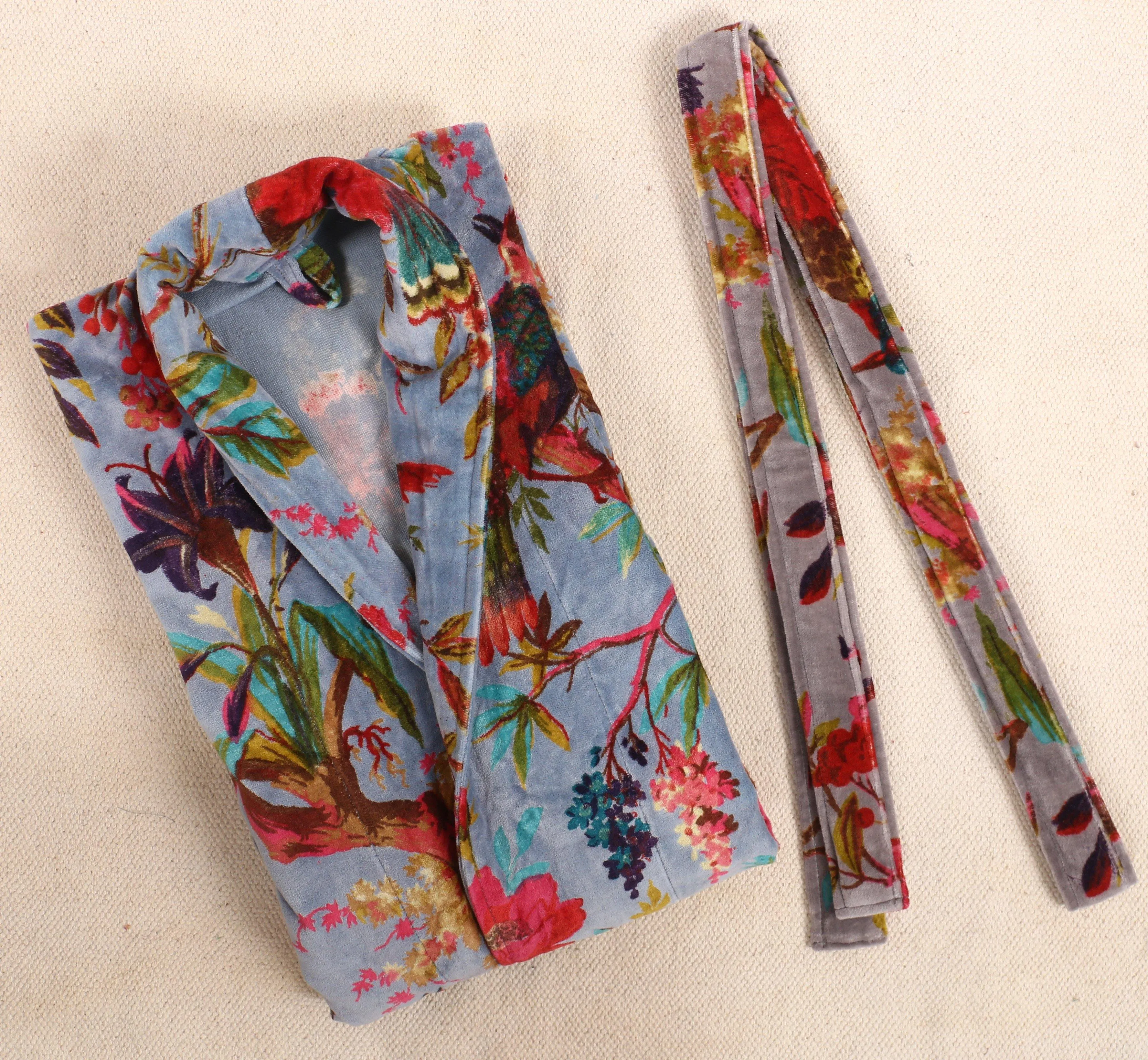 Velvet Kimono/ Jacket-Birds of Paradise-Blue