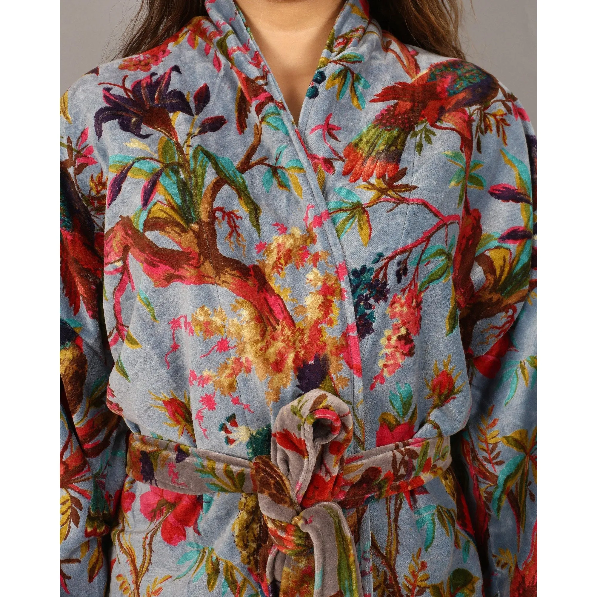 Velvet Kimono/ Jacket-Birds of Paradise-Blue