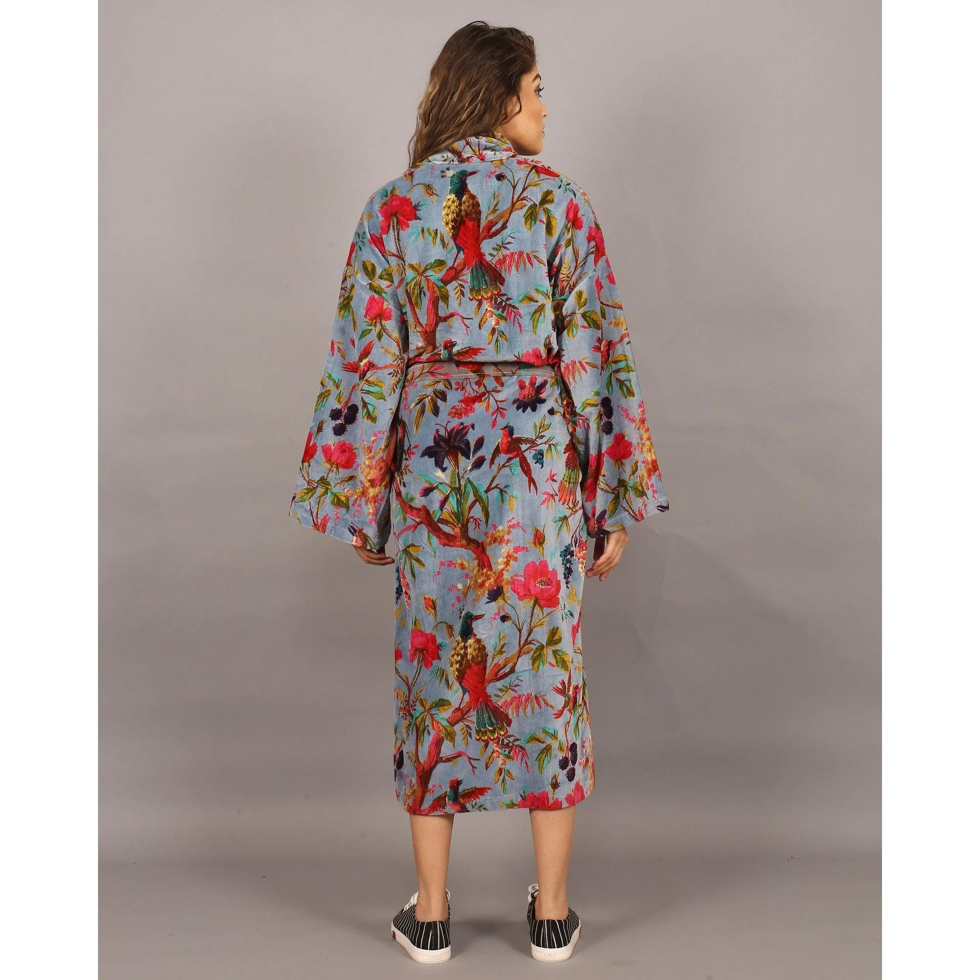 Velvet Kimono/ Jacket-Birds of Paradise-Blue