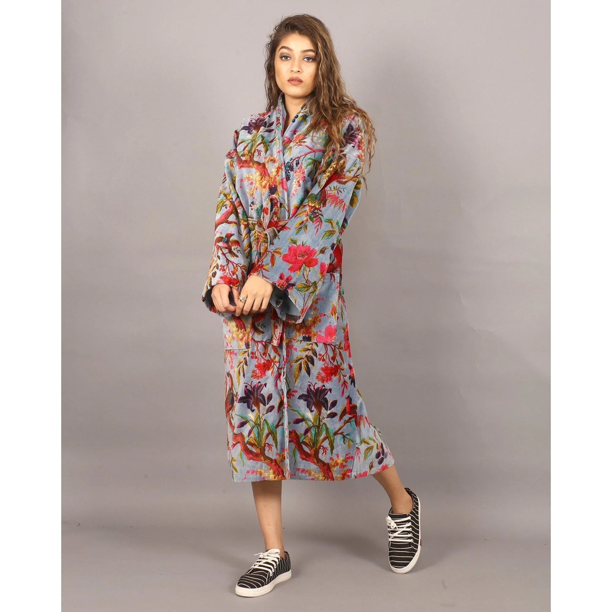 Velvet Kimono/ Jacket-Birds of Paradise-Blue