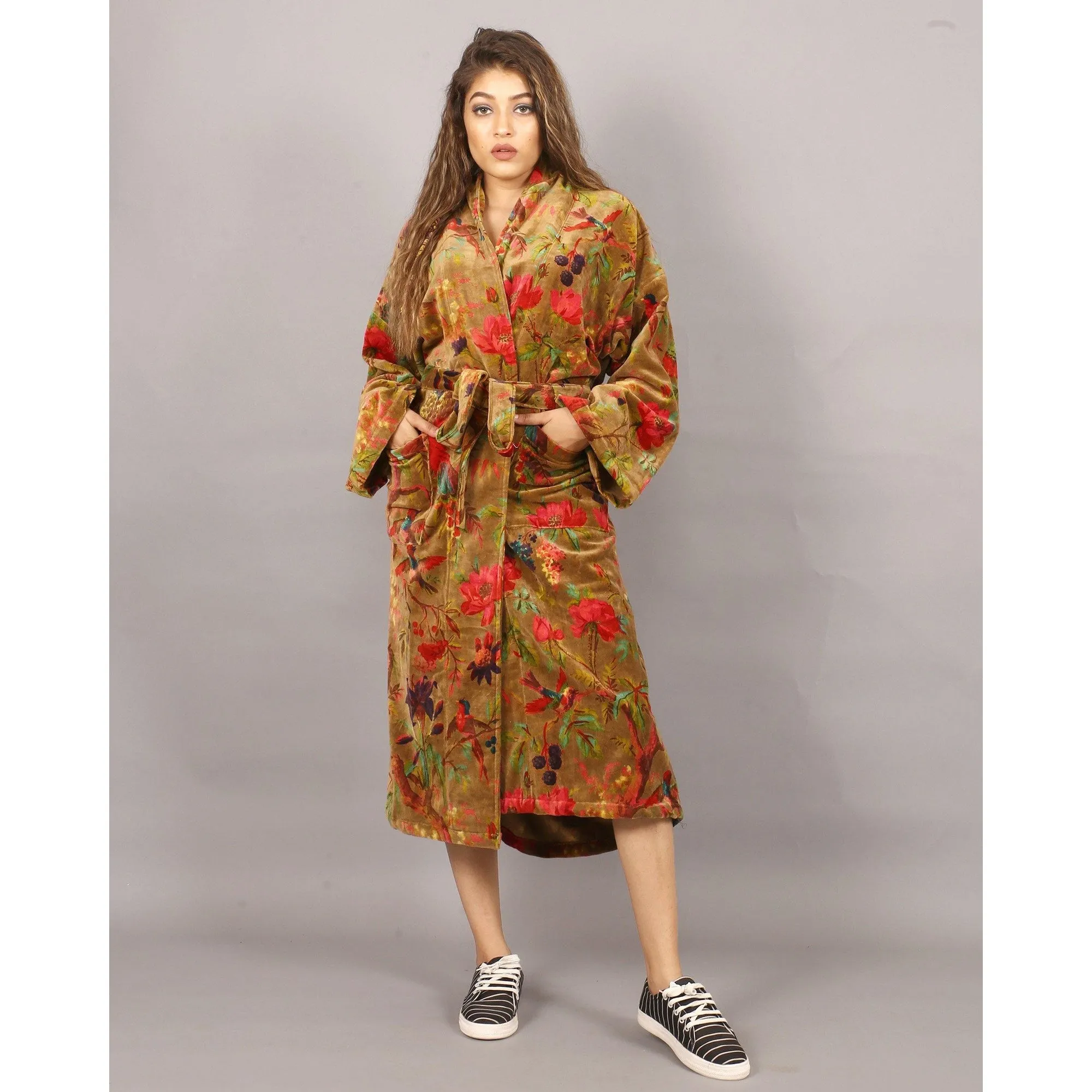 Velvet Kimono/ Jacket-Birds of Paradise-Green