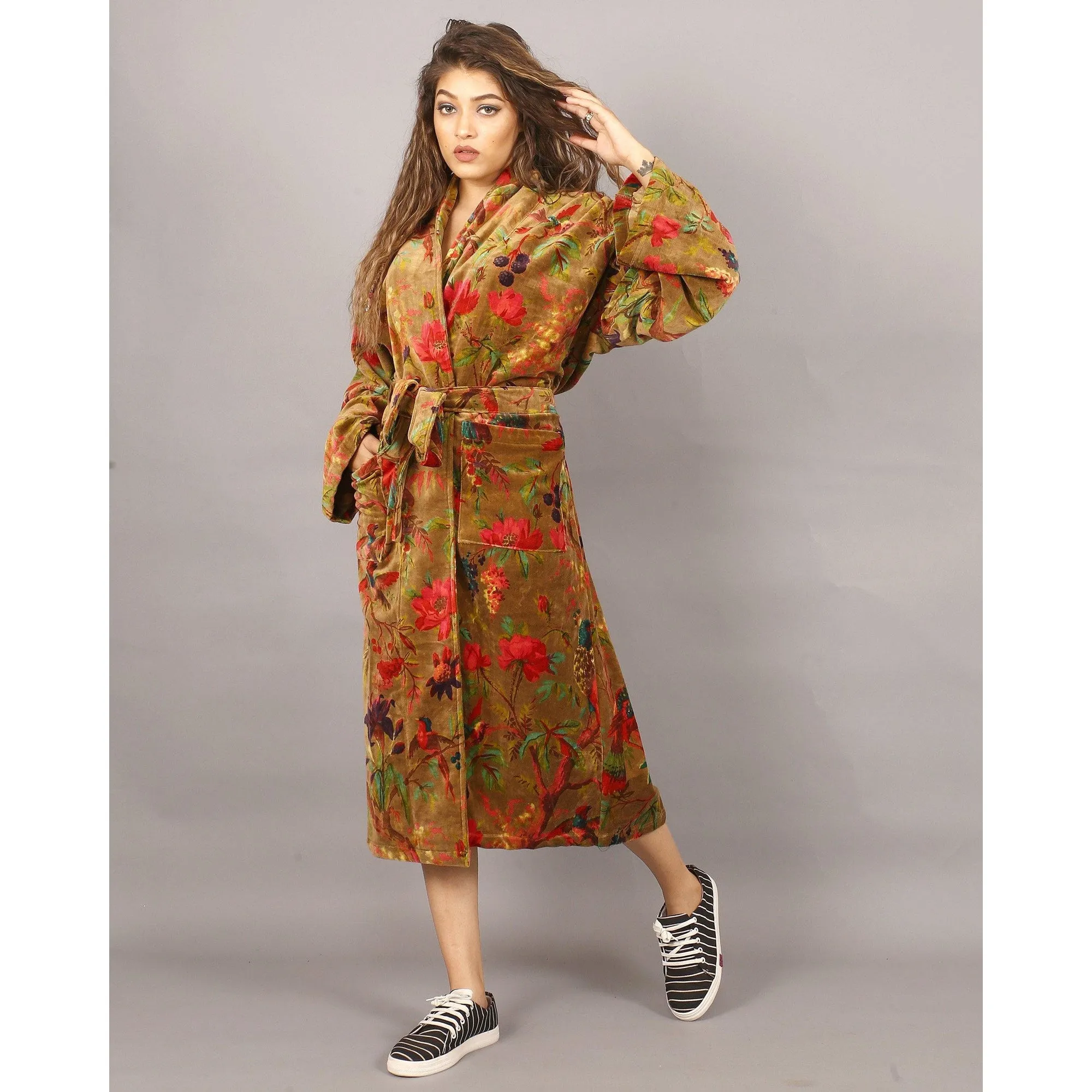 Velvet Kimono/ Jacket-Birds of Paradise-Green