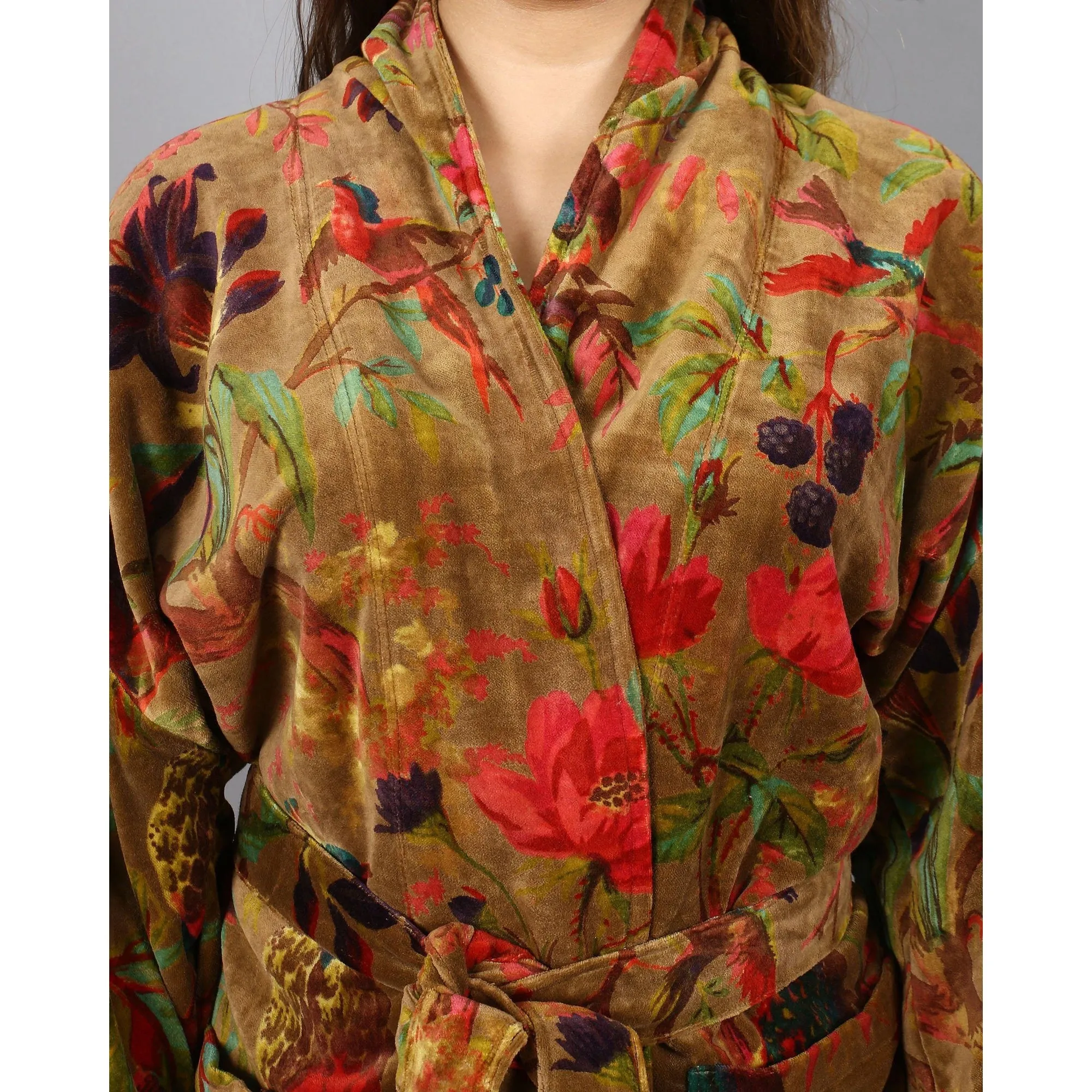 Velvet Kimono/ Jacket-Birds of Paradise-Green