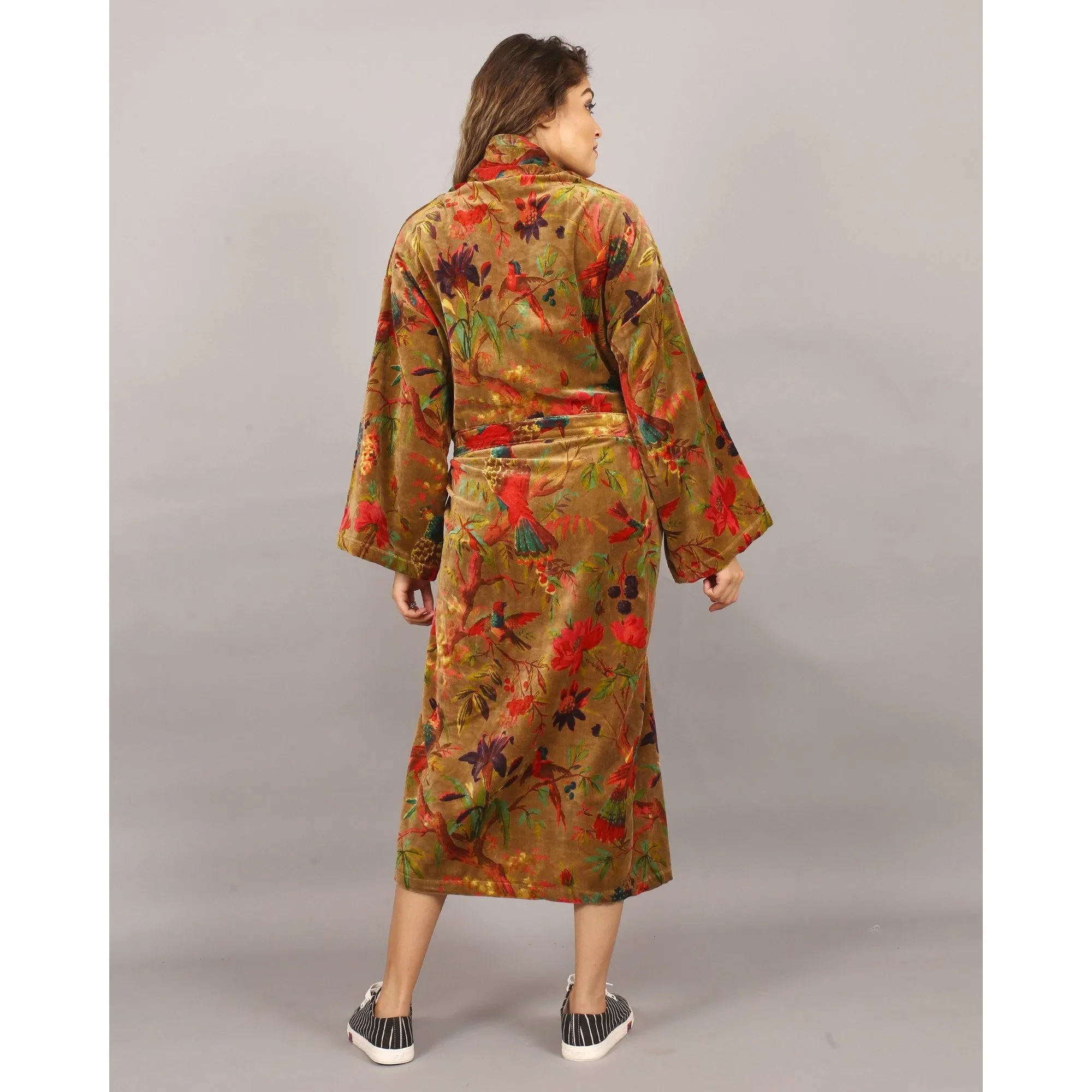 Velvet Kimono/ Jacket-Birds of Paradise-Green