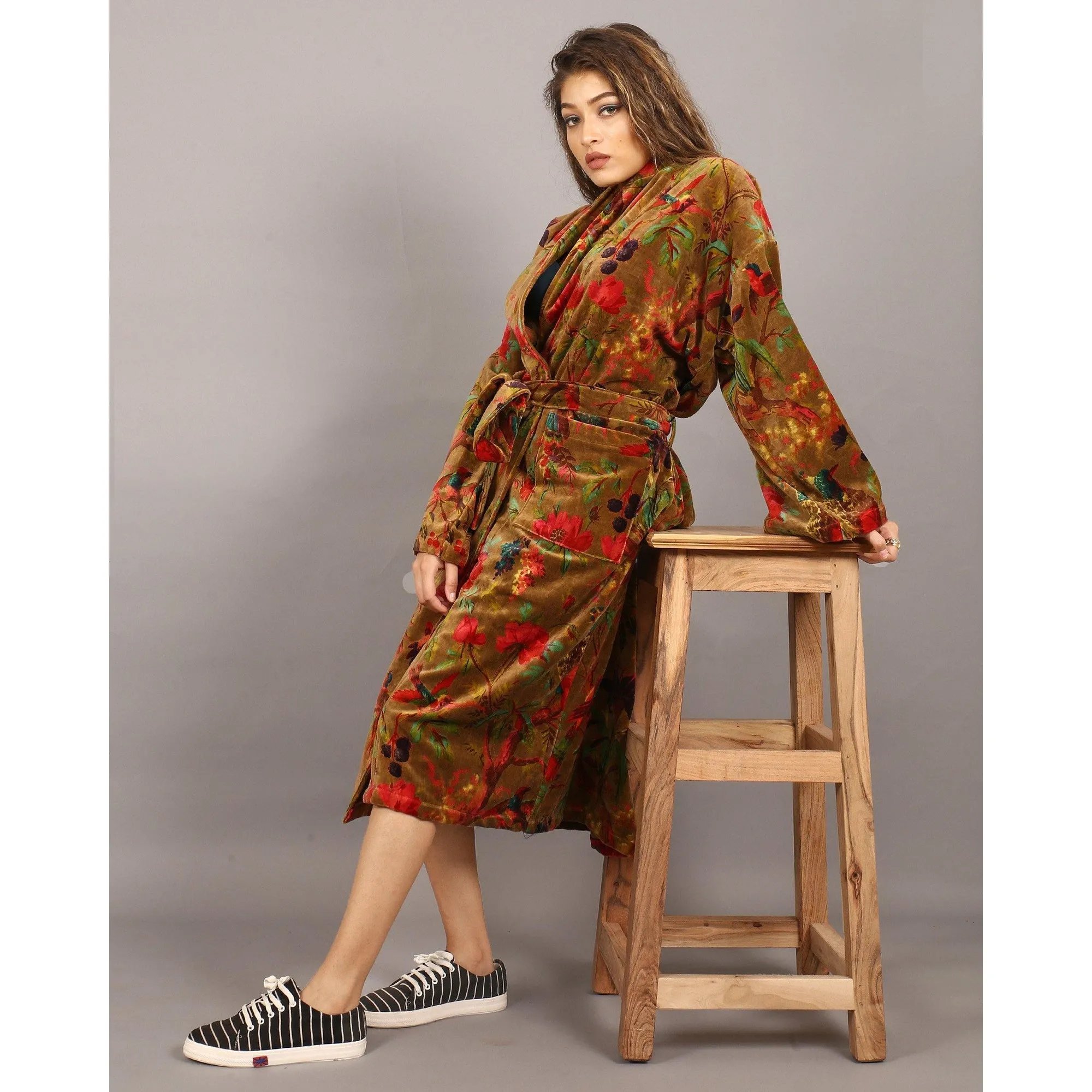 Velvet Kimono/ Jacket-Birds of Paradise-Green