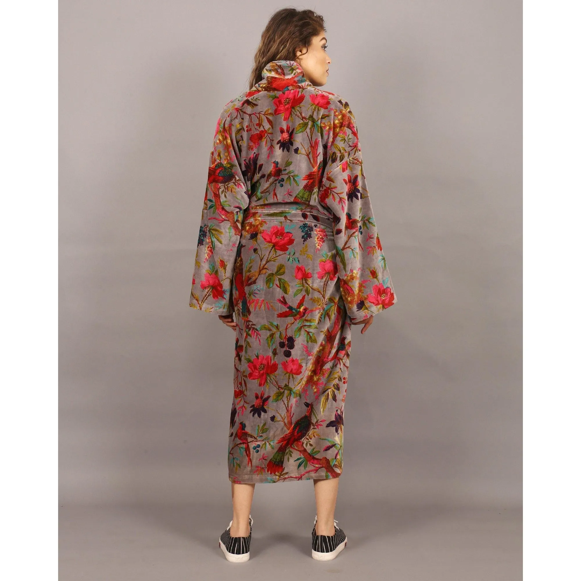 Velvet Kimono/ Jacket-Birds of Paradise-Grey