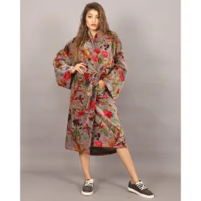 Velvet Kimono/ Jacket-Birds of Paradise-Grey
