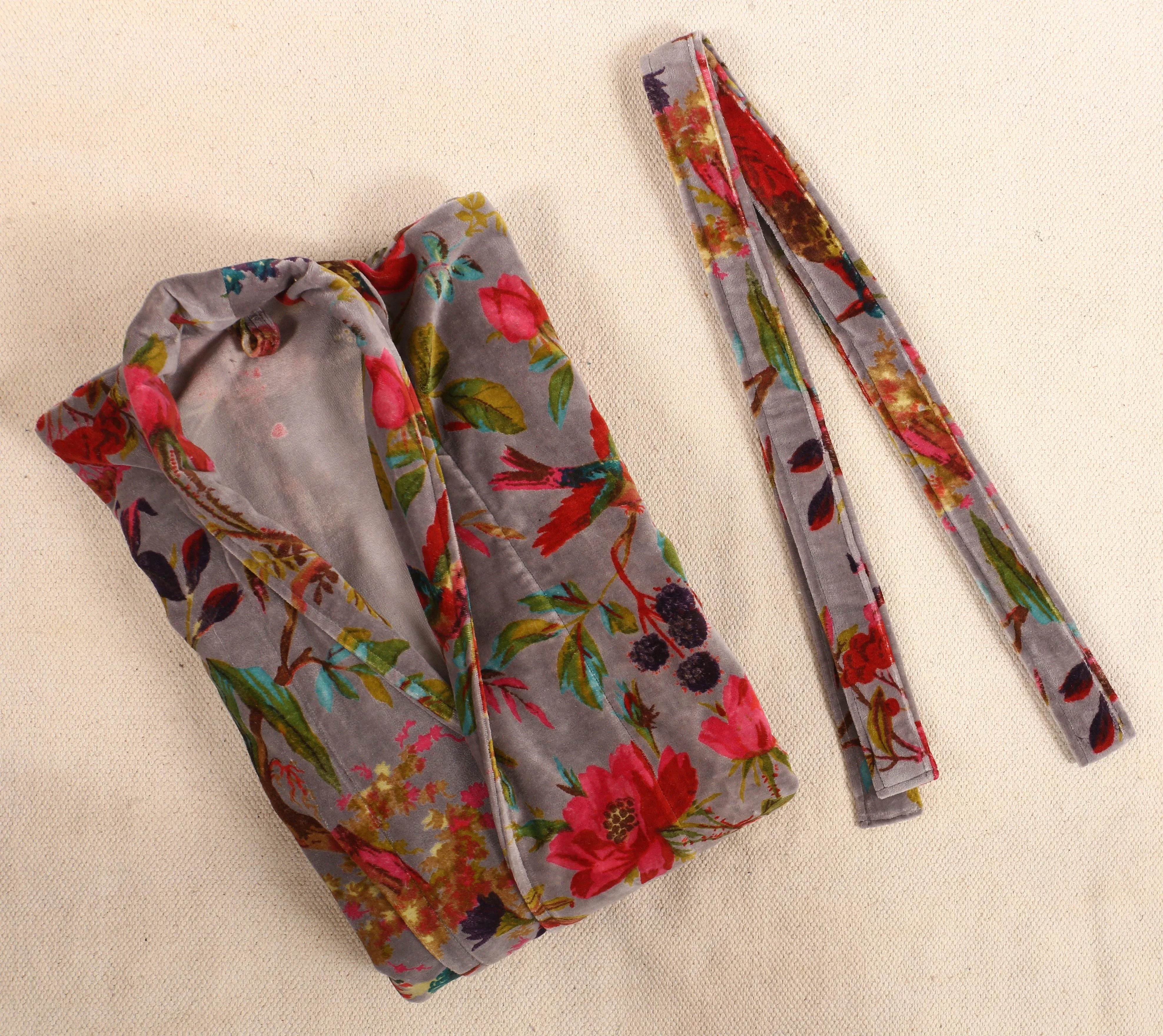 Velvet Kimono/ Jacket-Birds of Paradise-Grey