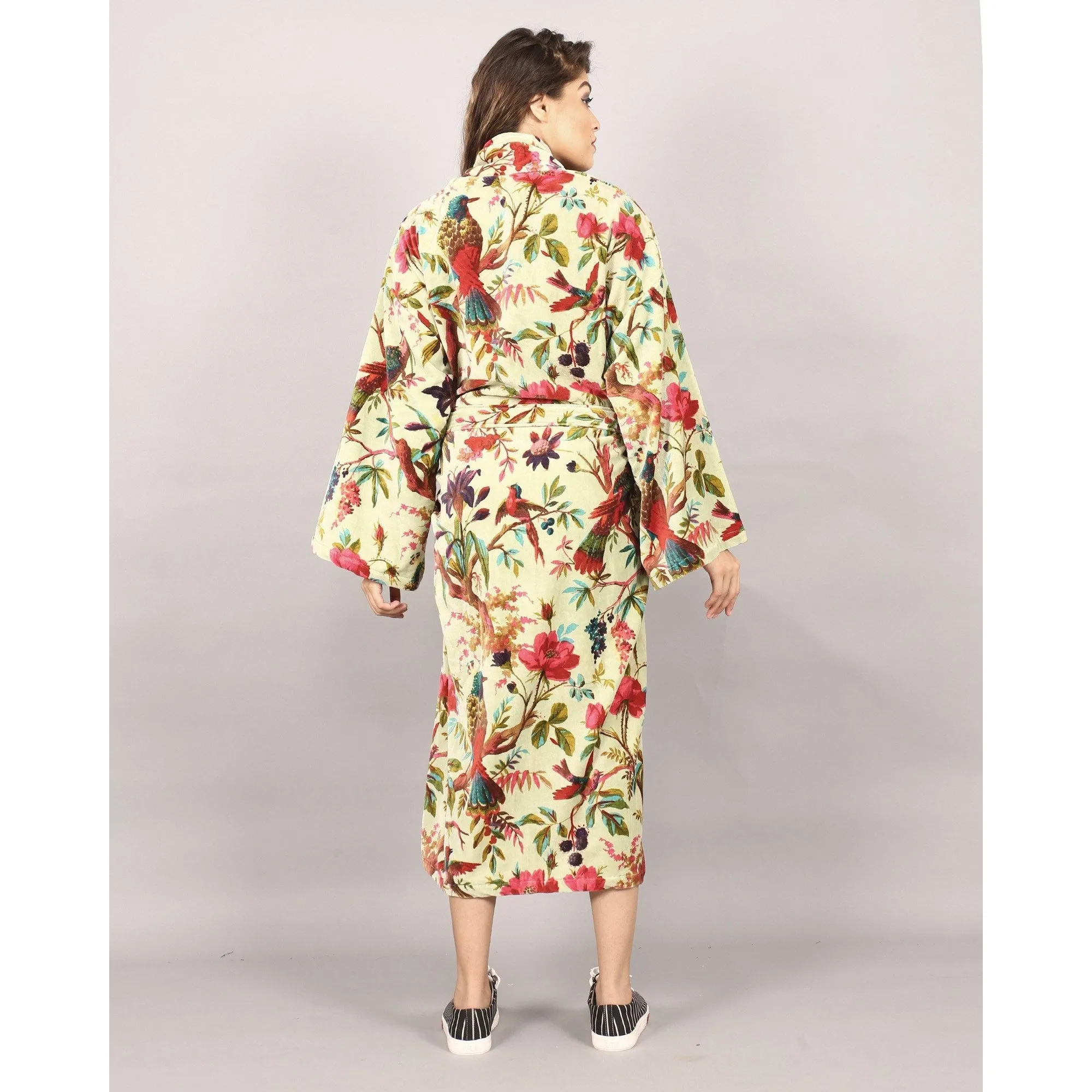 Velvet Kimono/ Jacket-Birds of Paradise-Light Green