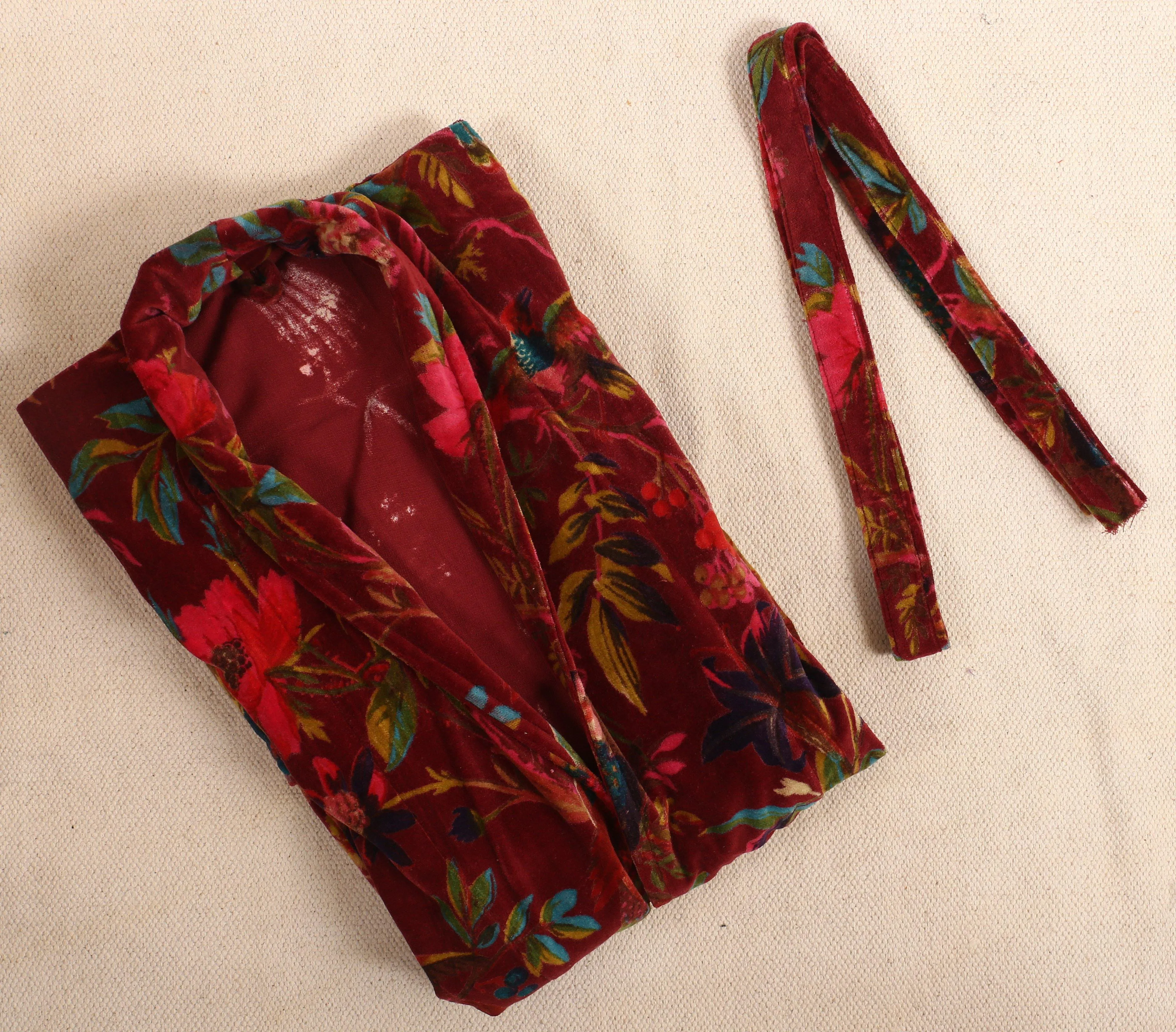 Velvet Kimono/ Jacket-Birds of Paradise-Maroon