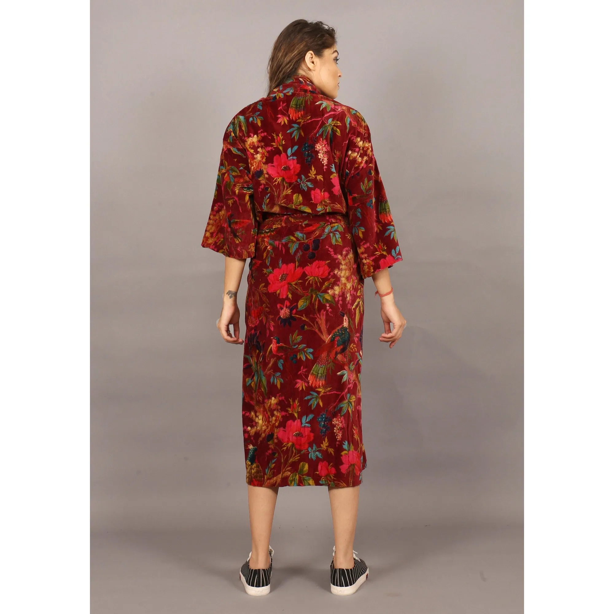 Velvet Kimono/ Jacket-Birds of Paradise-Maroon