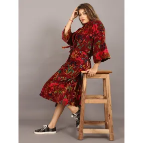 Velvet Kimono/ Jacket-Birds of Paradise-Maroon