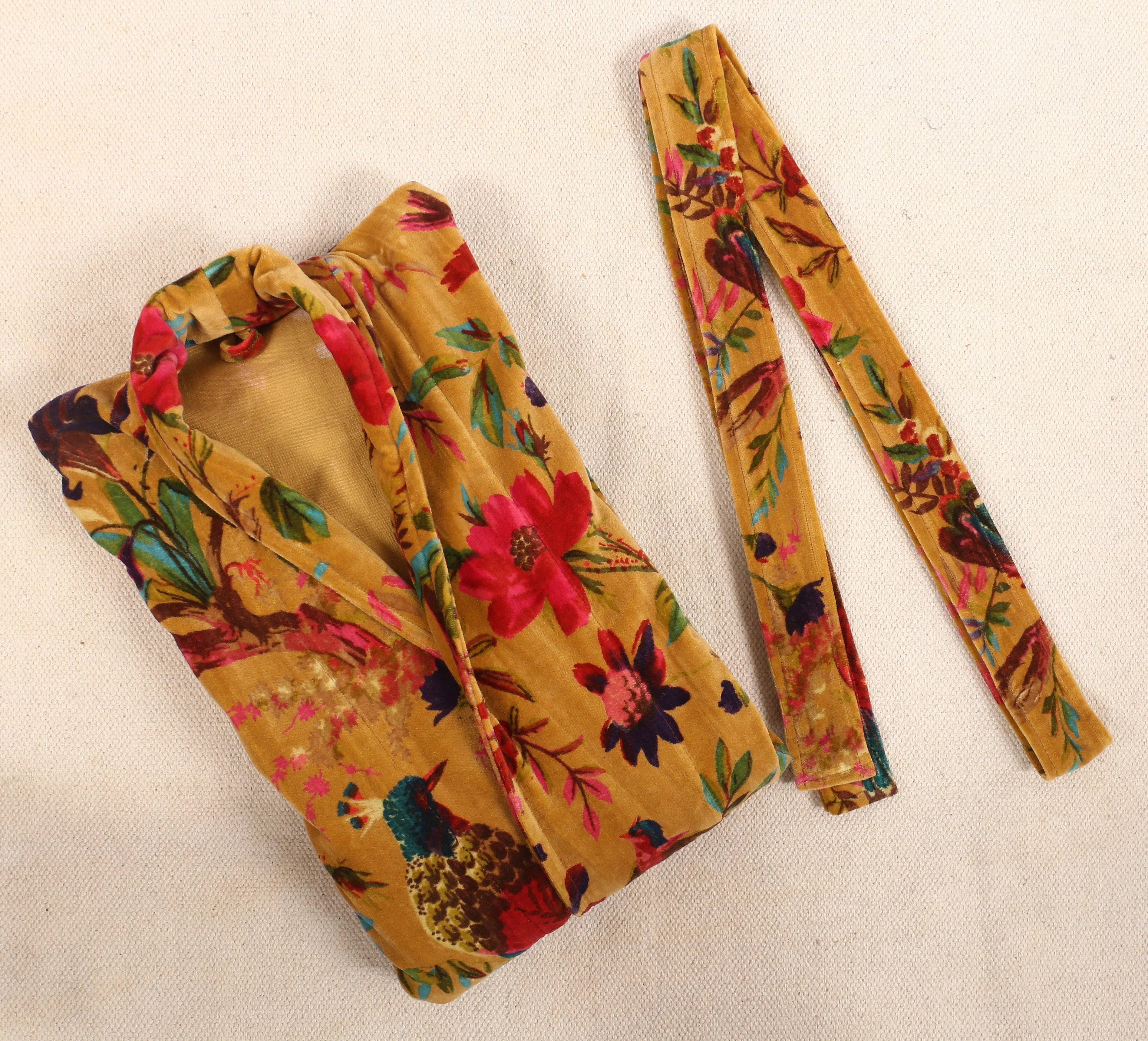 Velvet Kimono/ Jacket-Birds of Paradise-Mustard