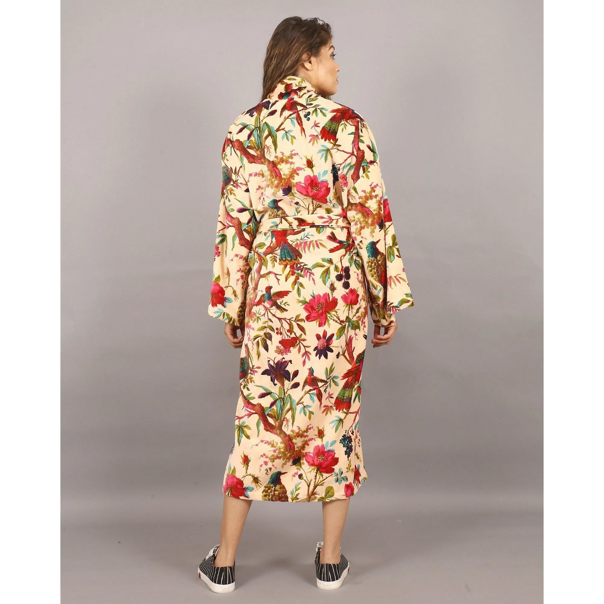 Velvet Kimono/ Jacket-Birds of Paradise-Peach/ Ready to ship