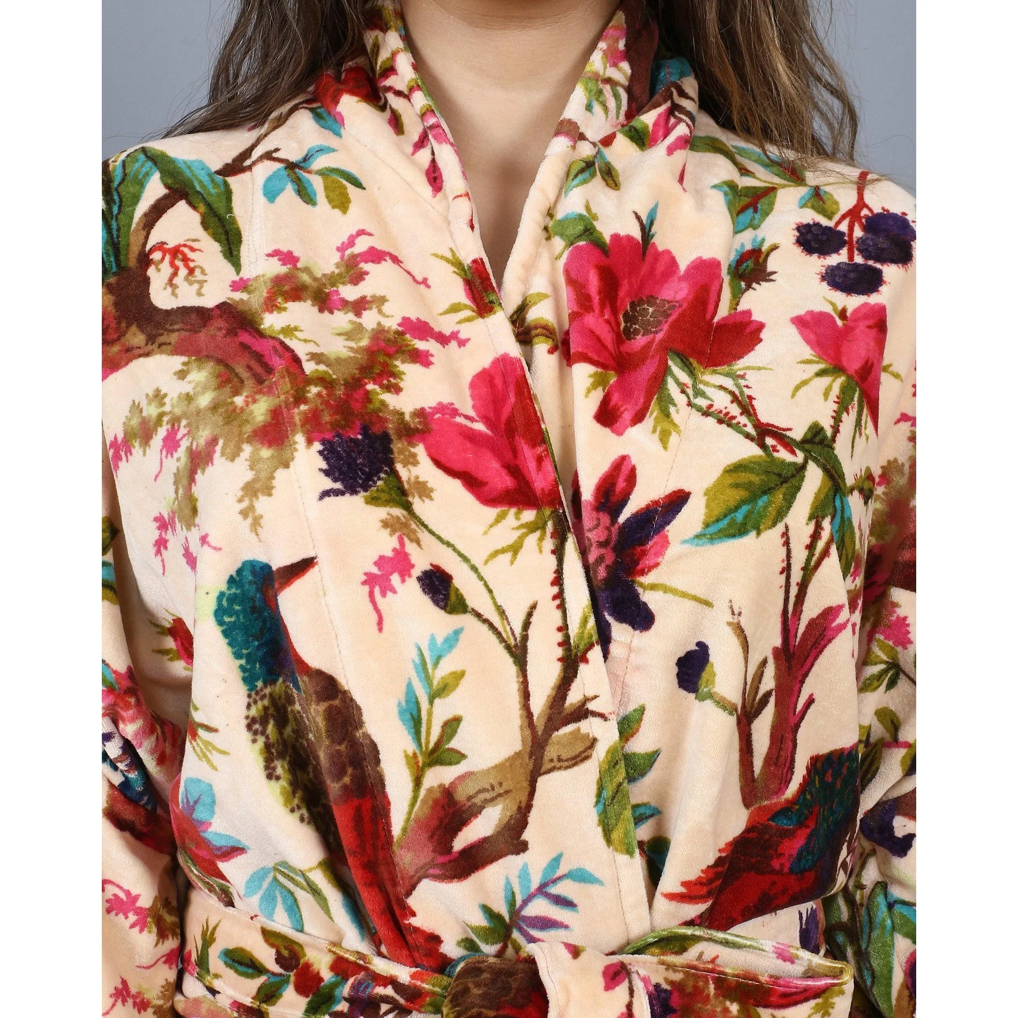 Velvet Kimono/ Jacket-Birds of Paradise-Peach/ Ready to ship