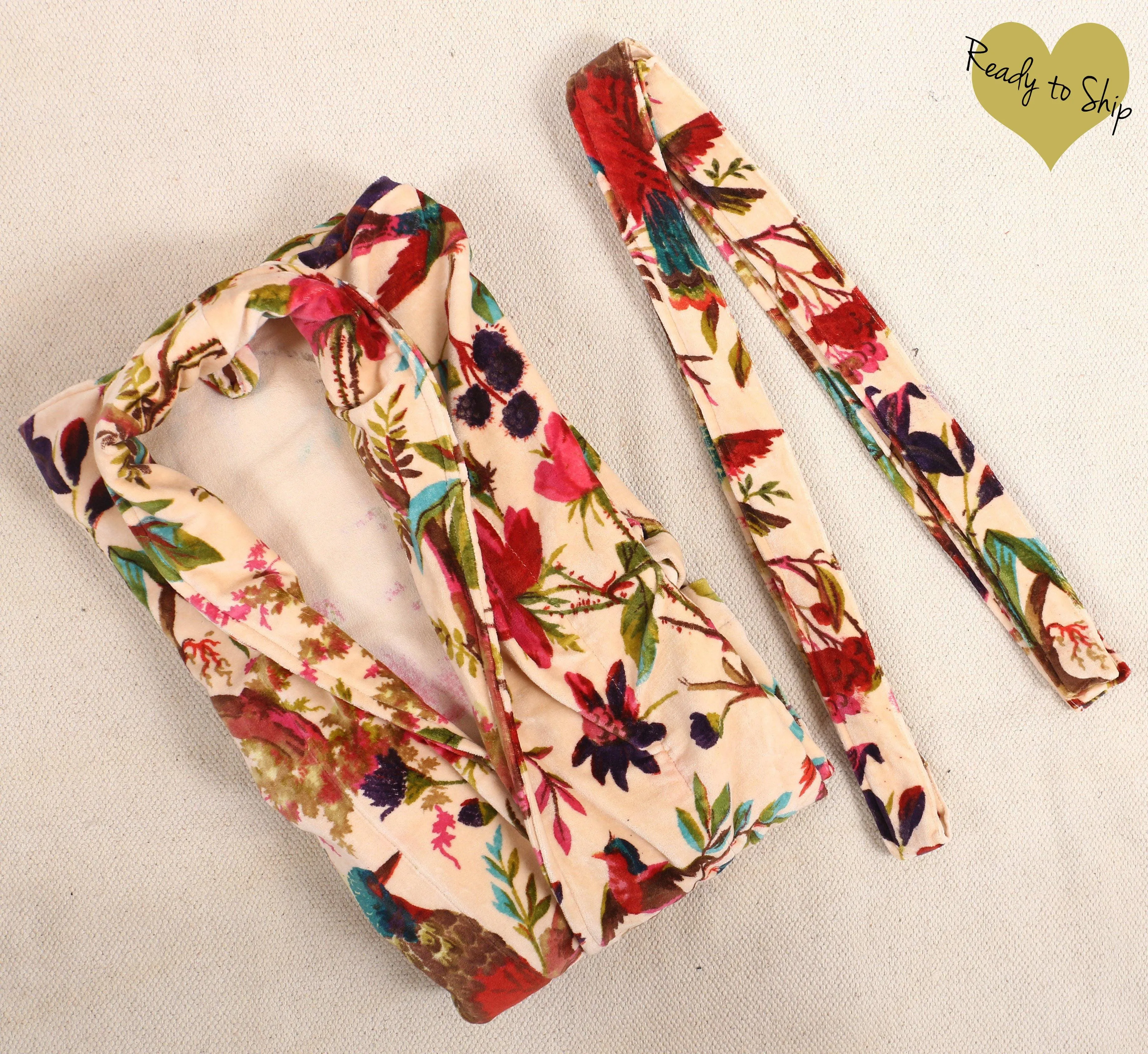 Velvet Kimono/ Jacket-Birds of Paradise-Peach/ Ready to ship
