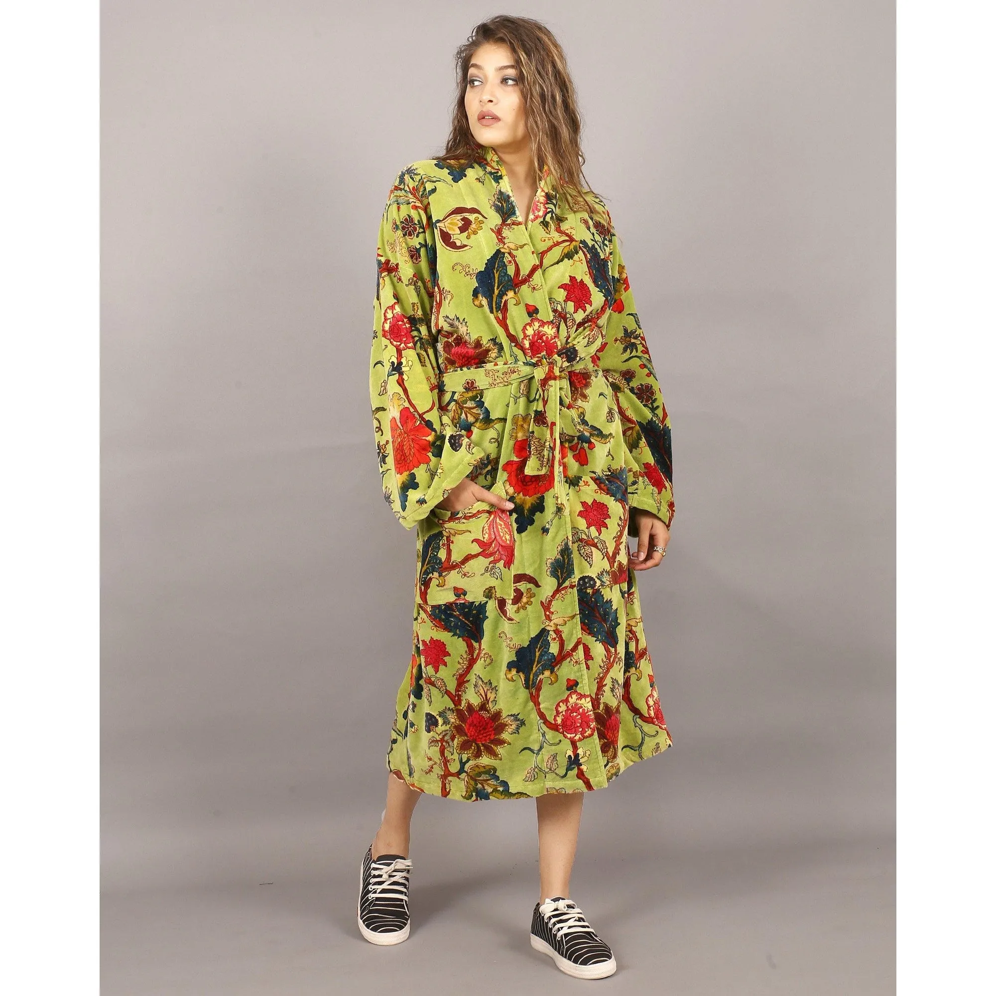 Velvet Kimono/ Jacket-Tree of life green