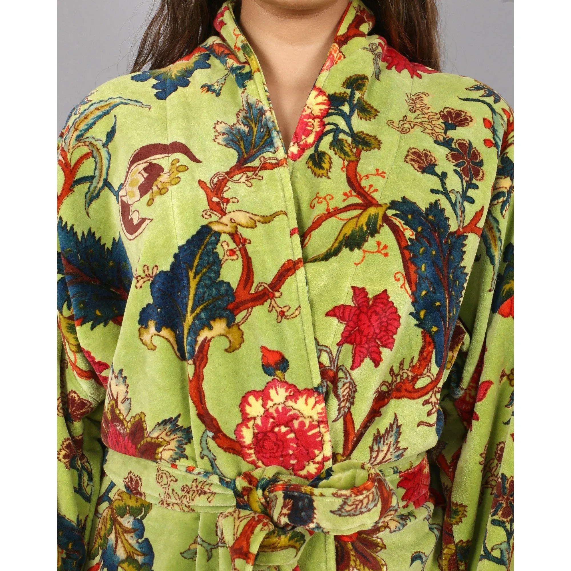 Velvet Kimono/ Jacket-Tree of life green