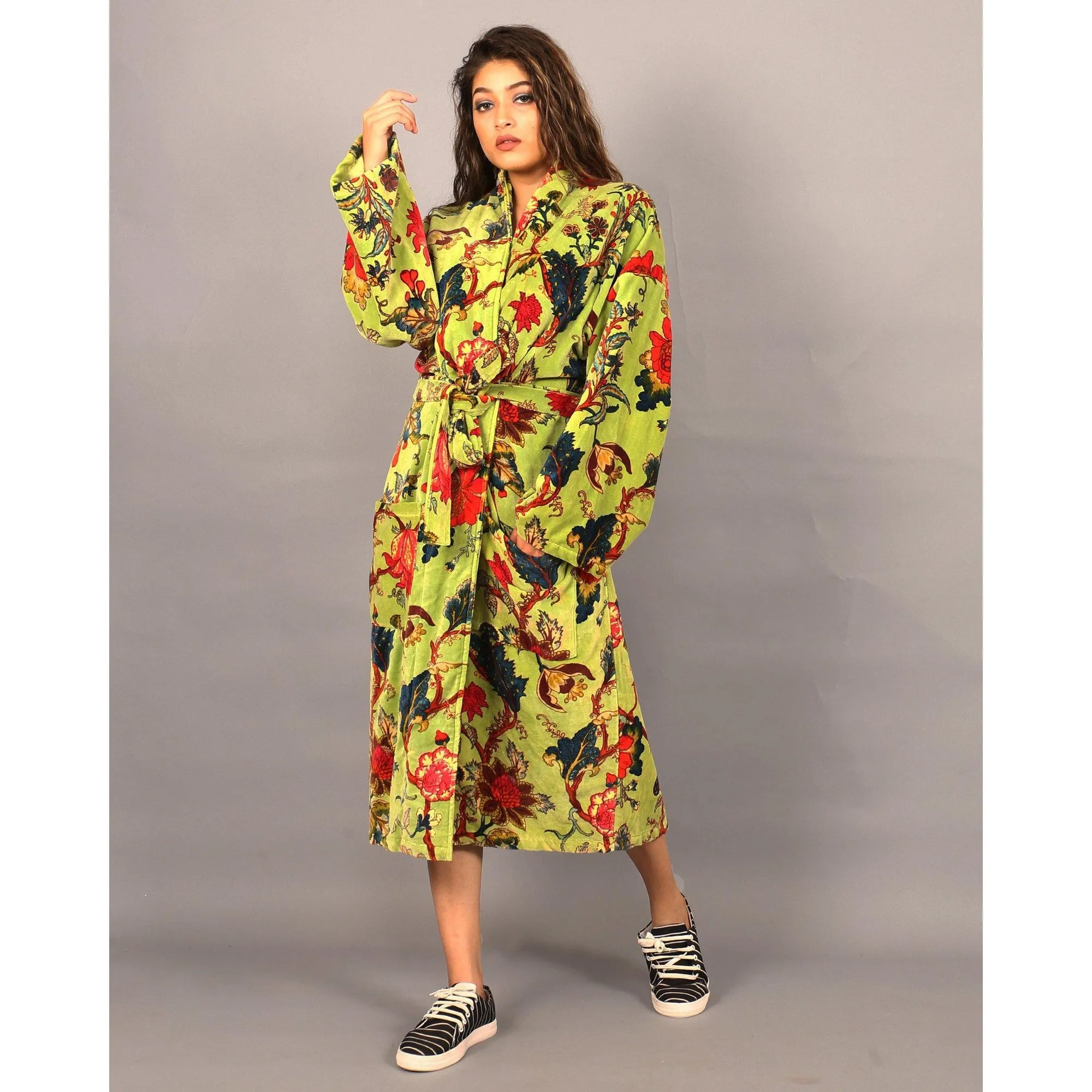 Velvet Kimono/ Jacket-Tree of life green