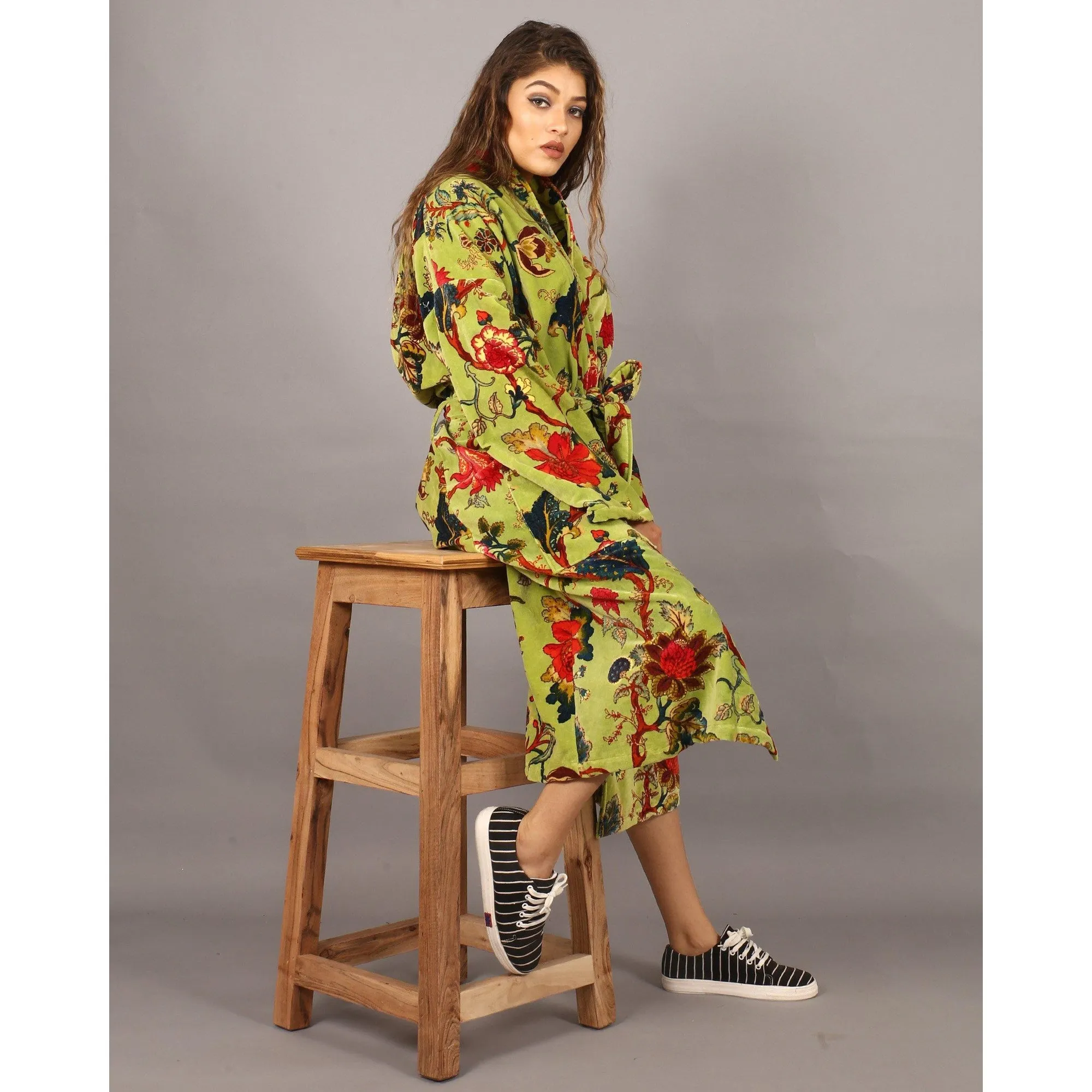 Velvet Kimono/ Jacket-Tree of life green
