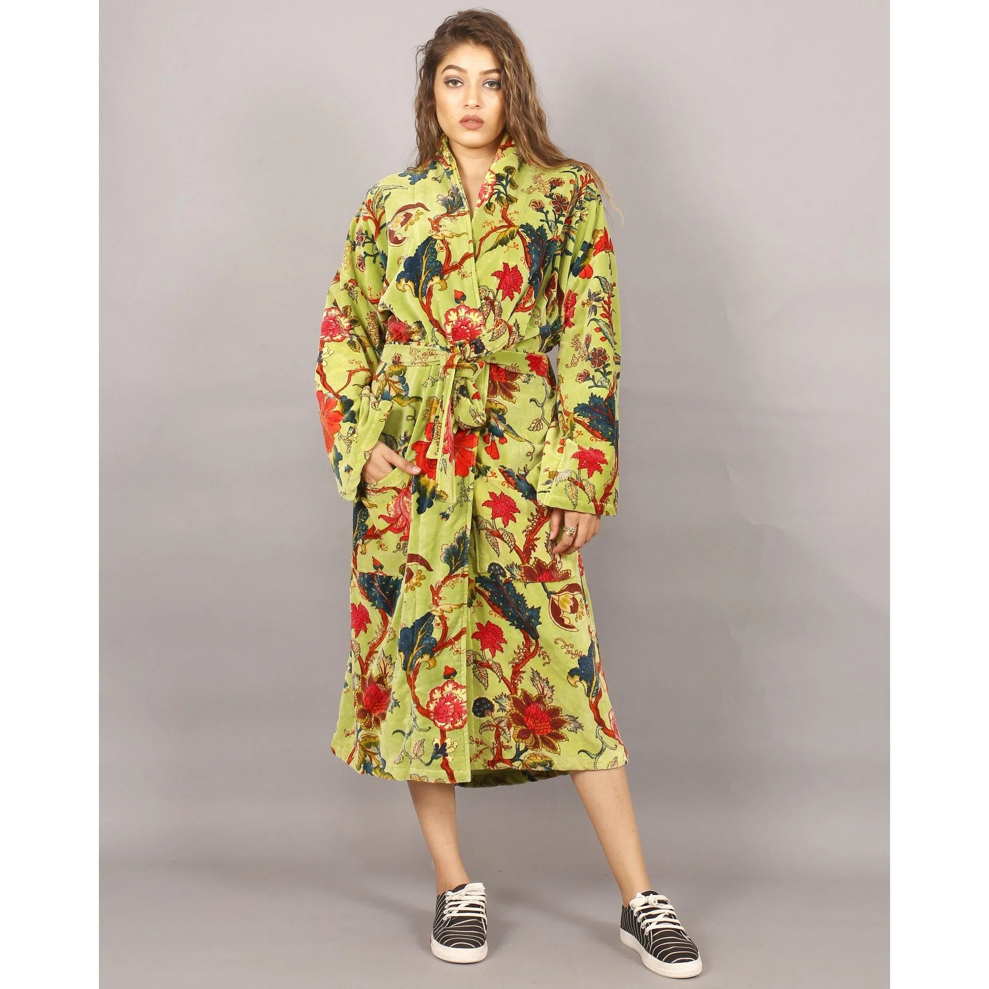 Velvet Kimono/ Jacket-Tree of life green