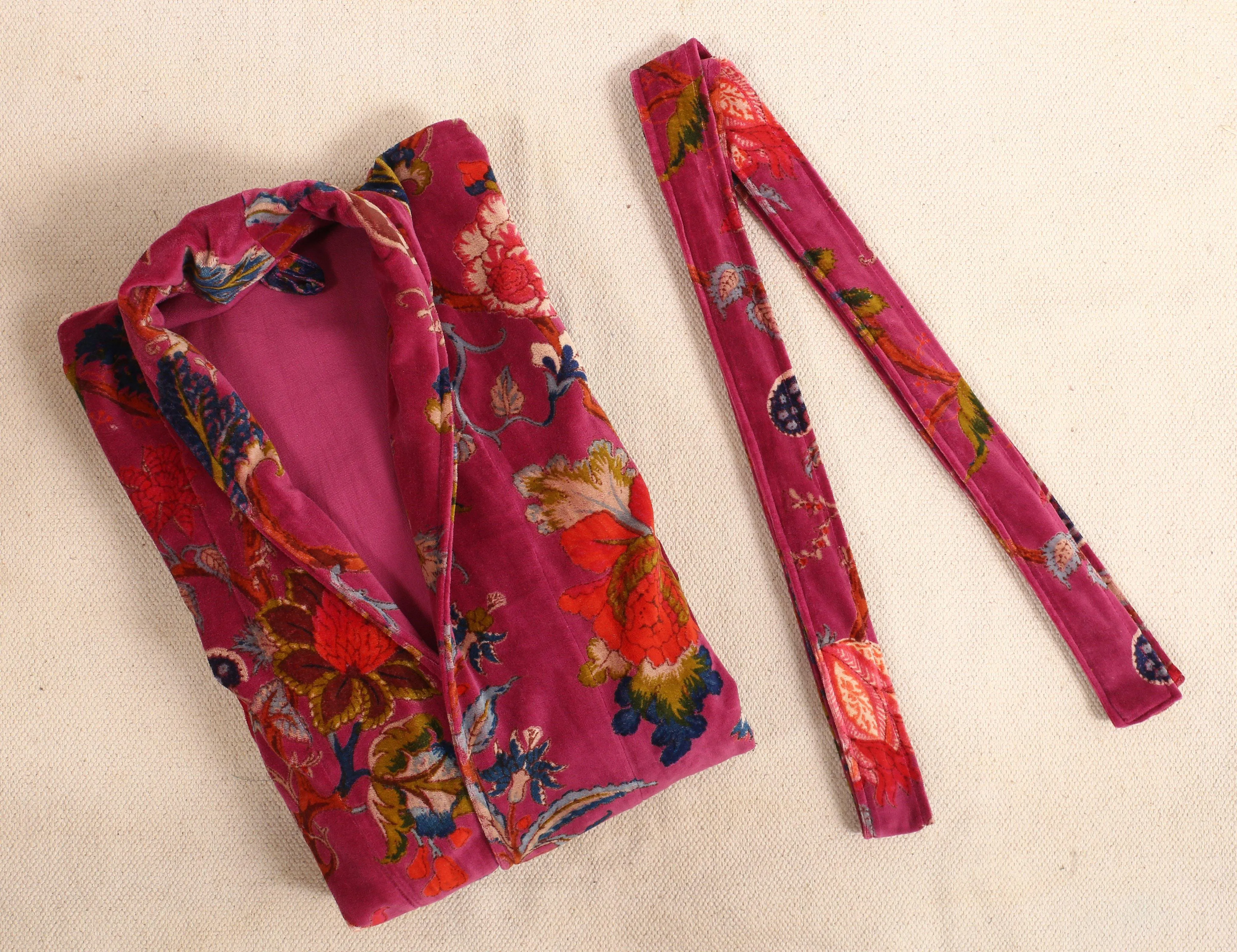 Velvet Kimono/ Jacket-Tree of life Magenta