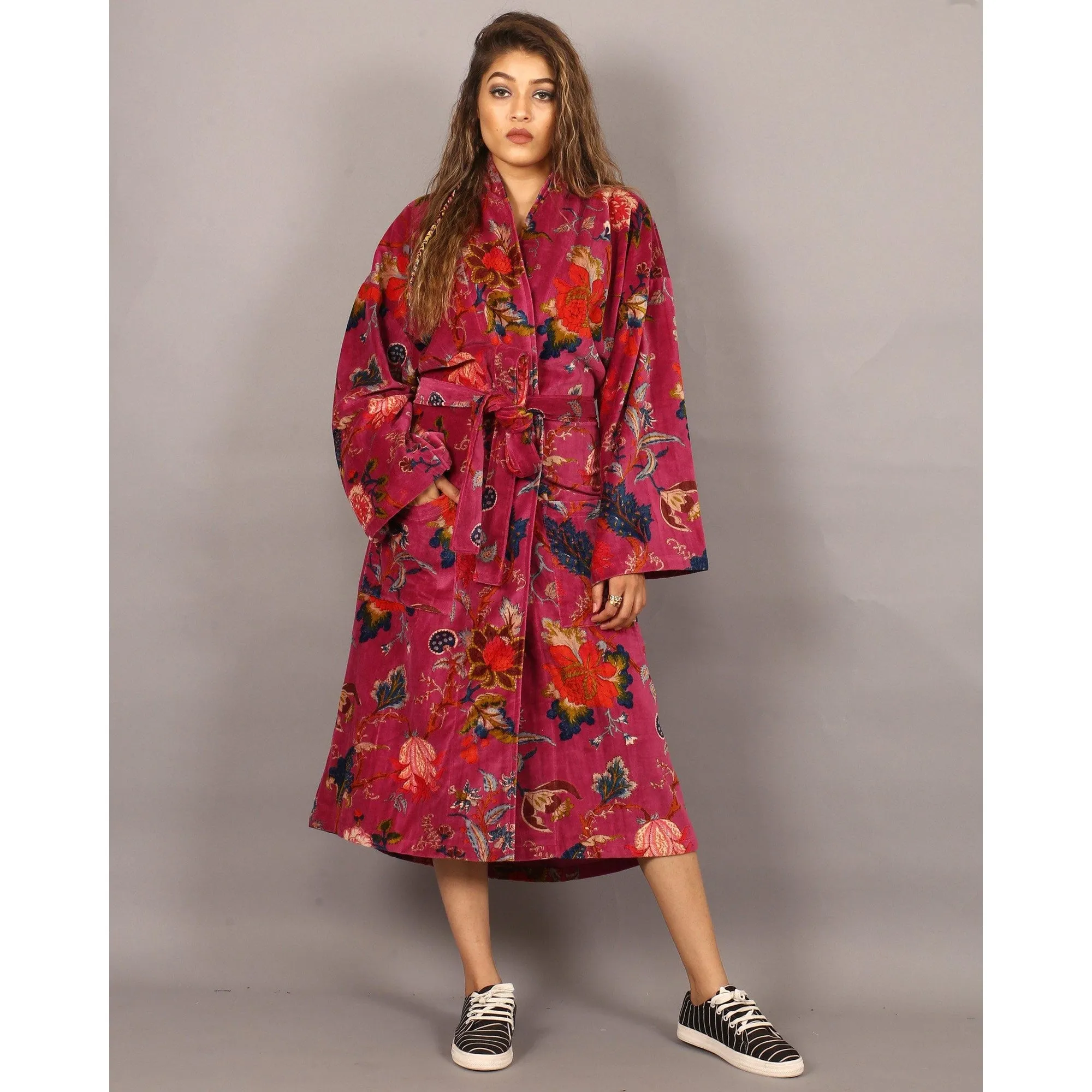 Velvet Kimono/ Jacket-Tree of life Magenta
