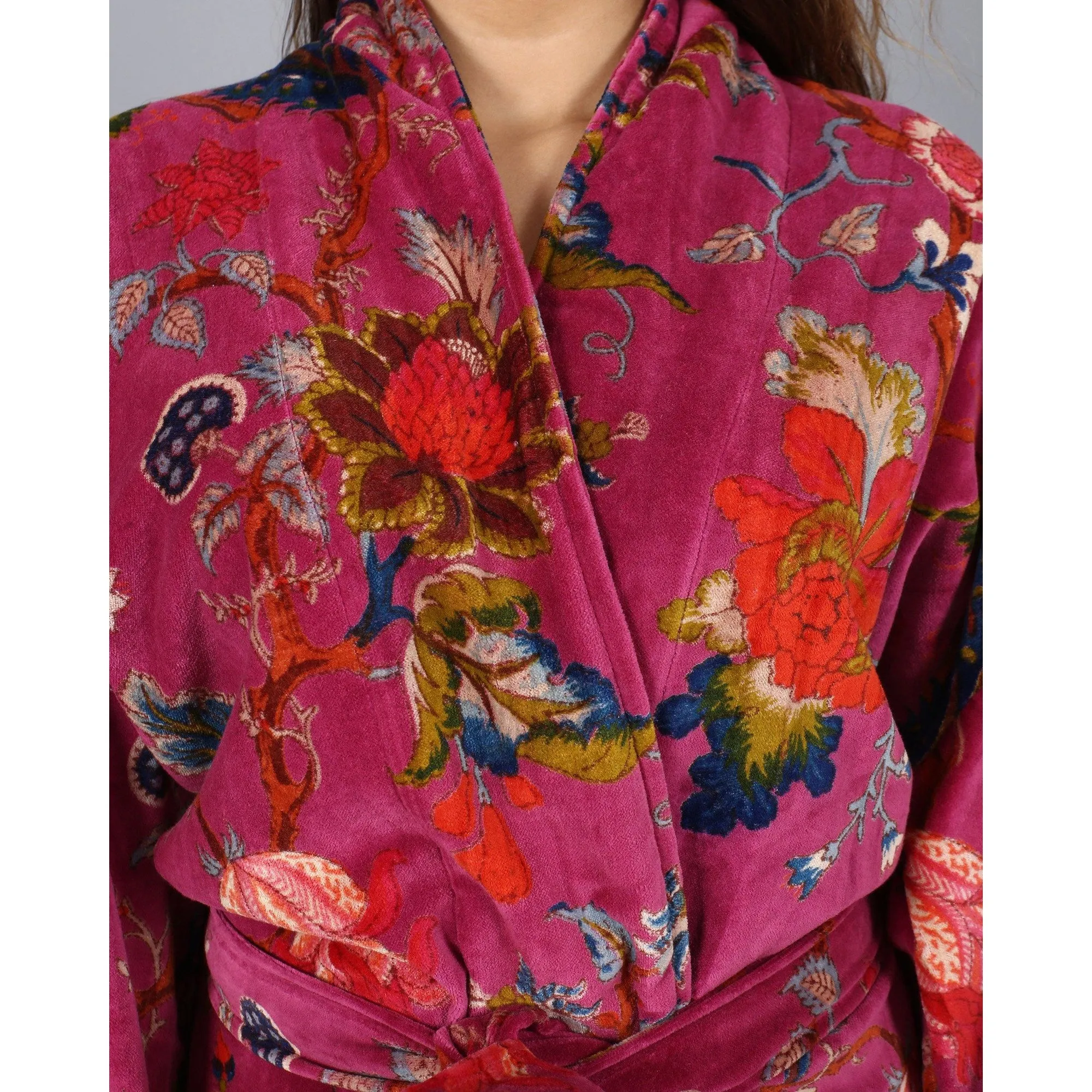 Velvet Kimono/ Jacket-Tree of life Magenta