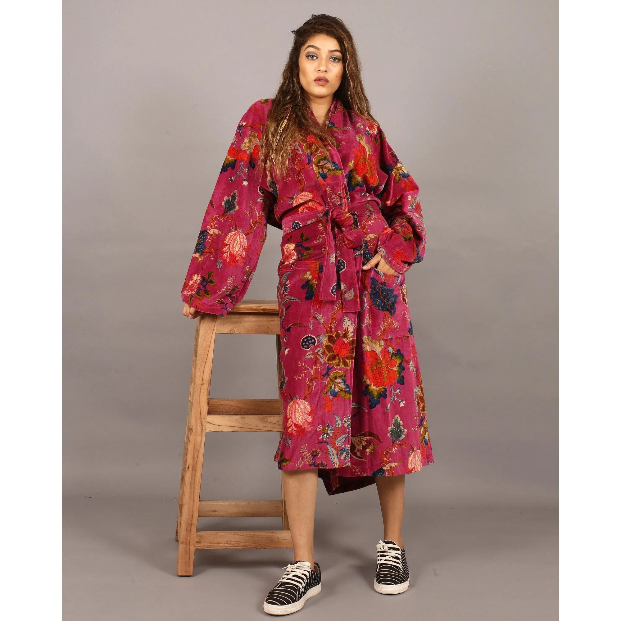 Velvet Kimono/ Jacket-Tree of life Magenta