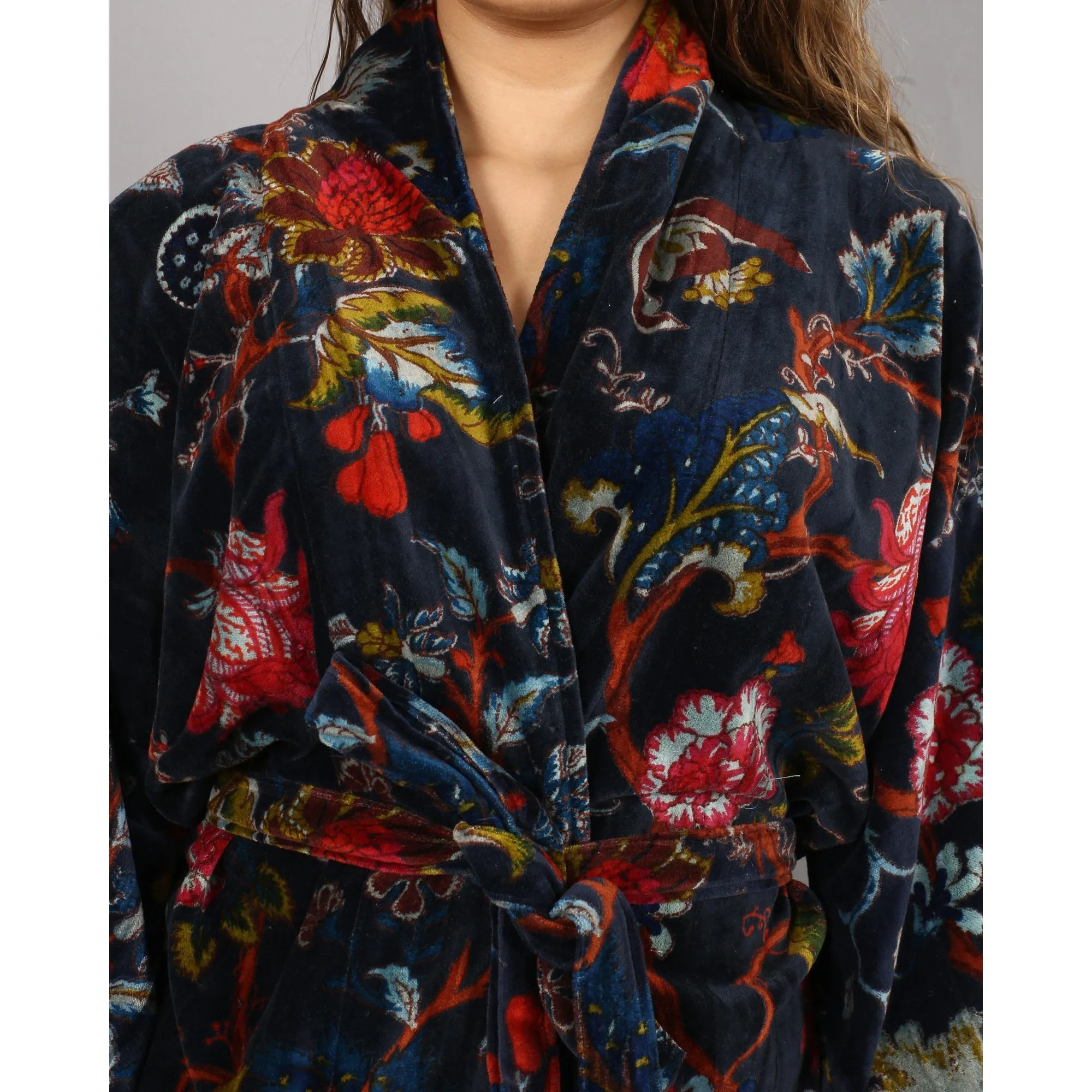 Velvet tree of life Kimono/ Jacket-Navy blue
