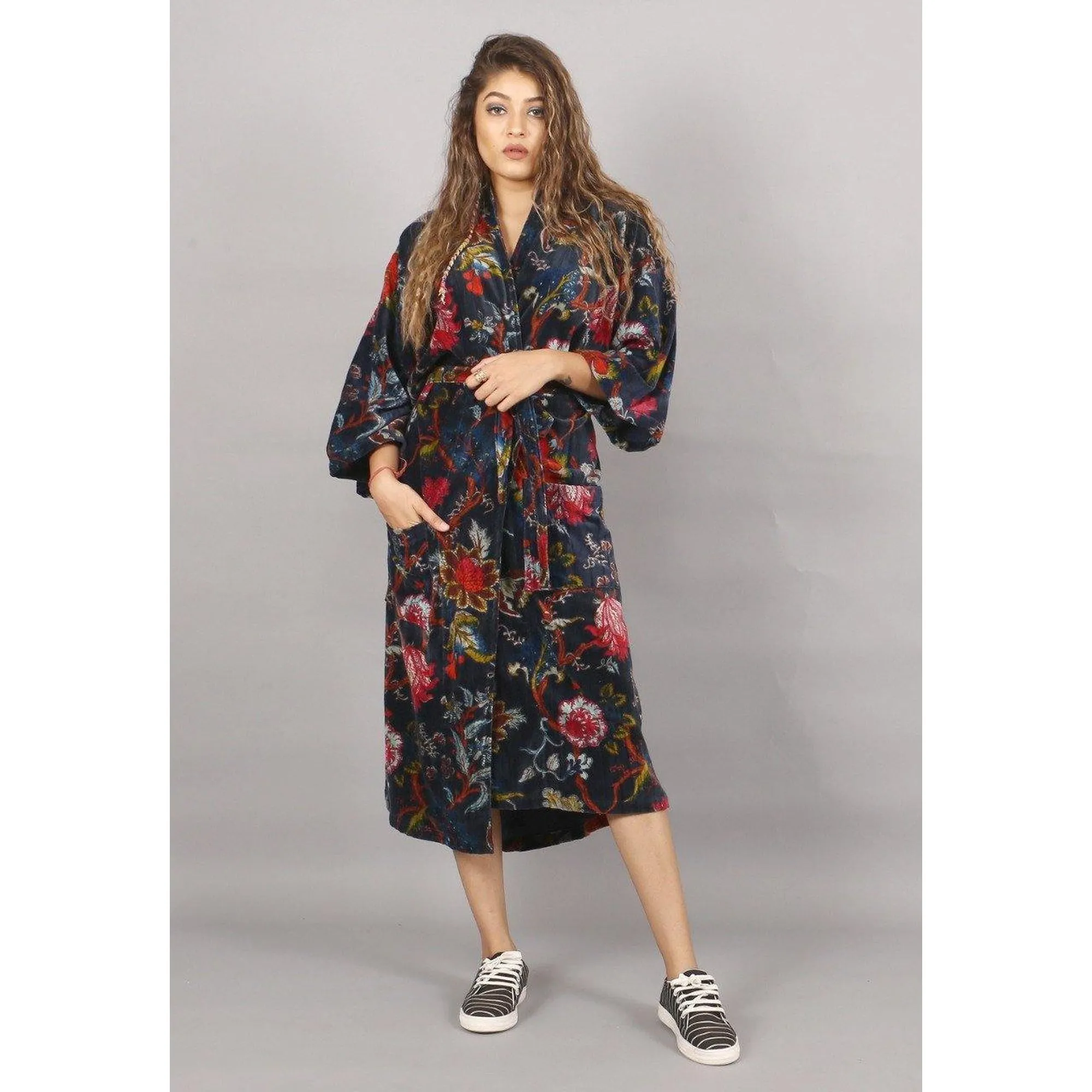 Velvet tree of life Kimono/ Jacket-Navy blue