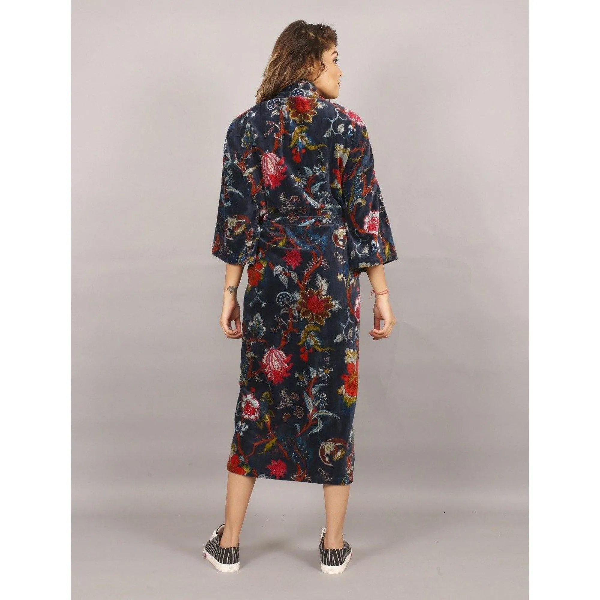 Velvet tree of life Kimono/ Jacket-Navy blue