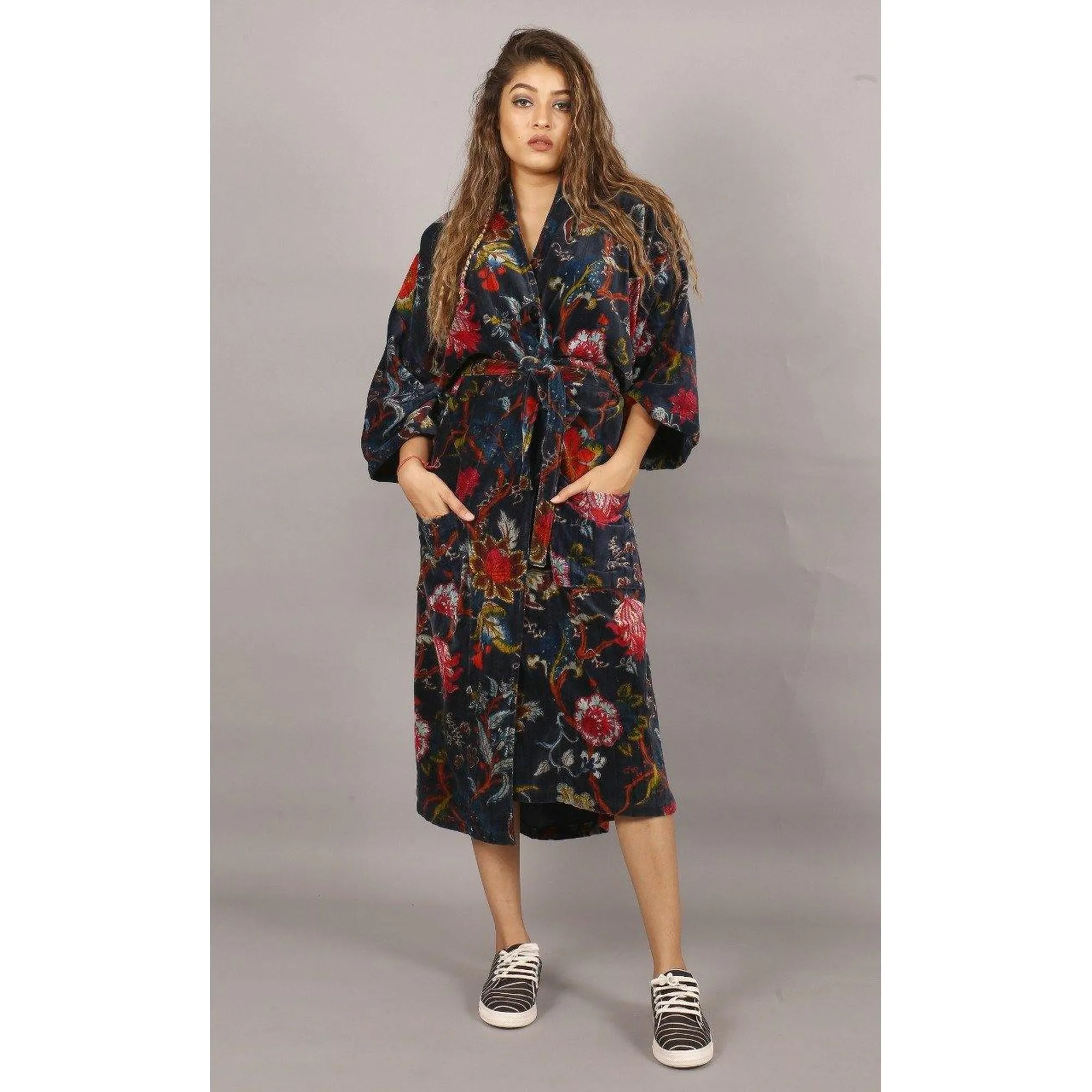 Velvet tree of life Kimono/ Jacket-Navy blue