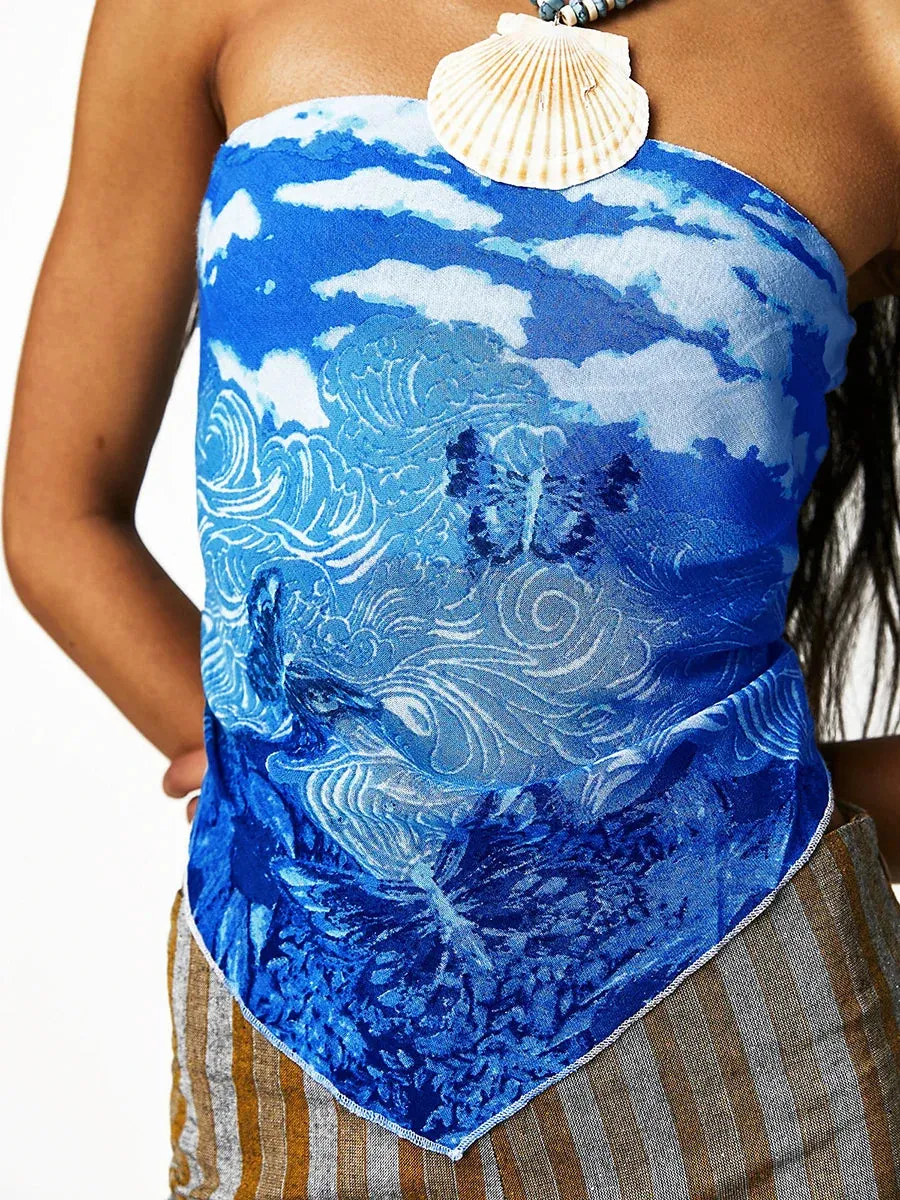 Women's Bandana Tube Tops Vintage Floral Print Strapless Backless Bandeau Tank Y2k Top