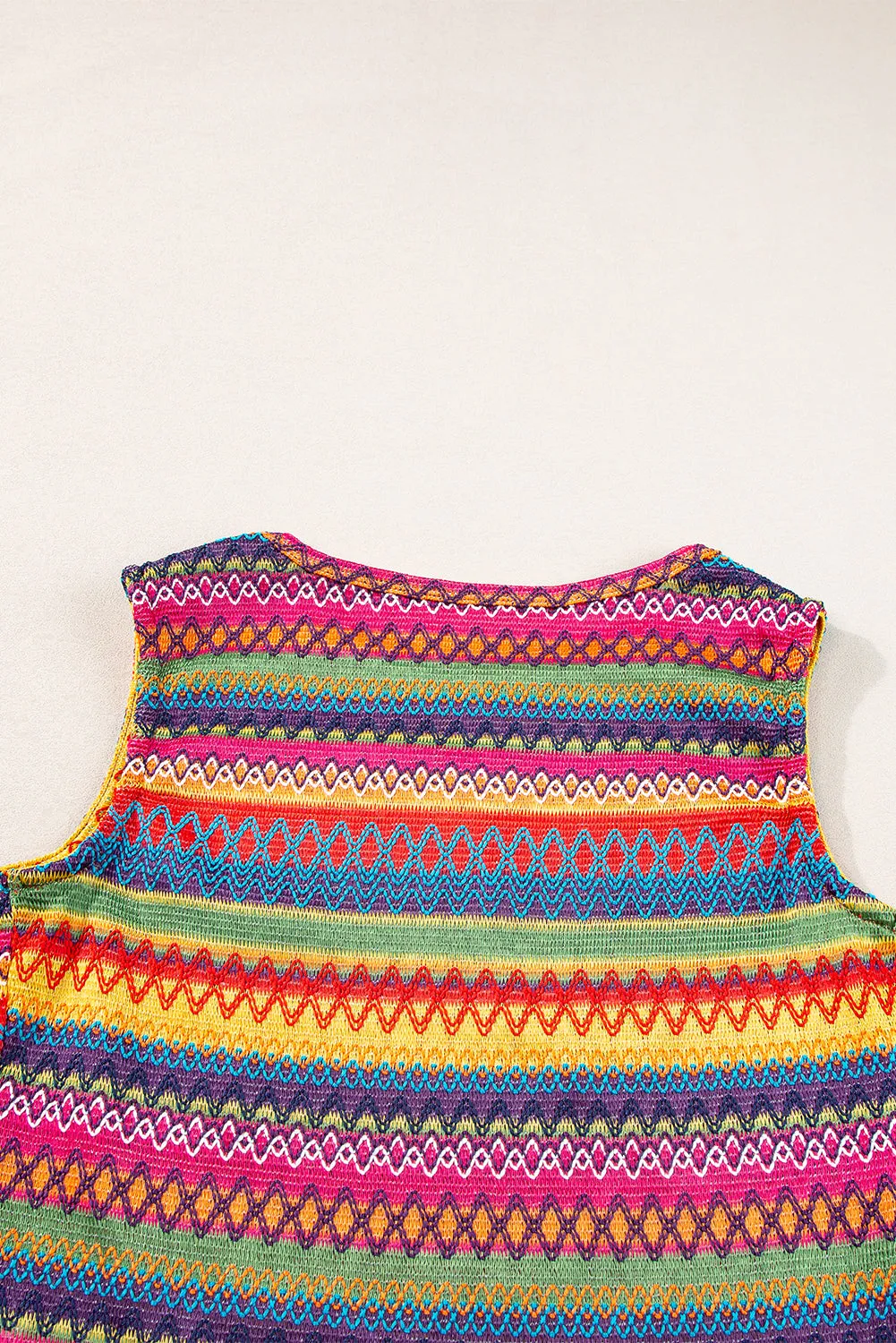 Yellow Ethnic Wavy Pattern Round Neck Sleeveless Top